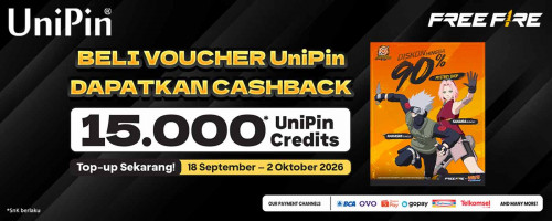 Diskon hingga 90% di Mystery Shop Free Fire x Naruto! Top Up & Raih Cashback 15.000 UniPin Credits!